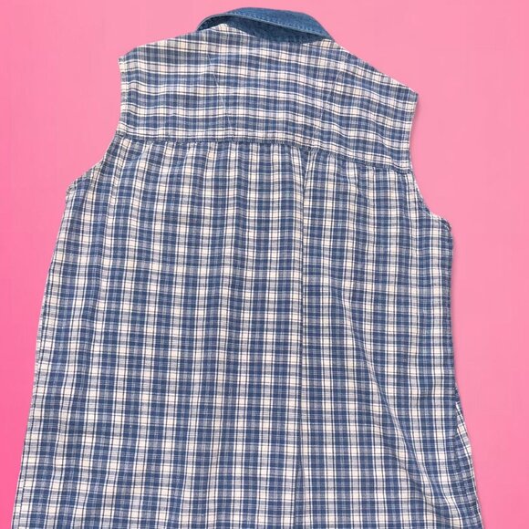 Vintage blue & white plaid button up blouse - Picture 6 of 8
